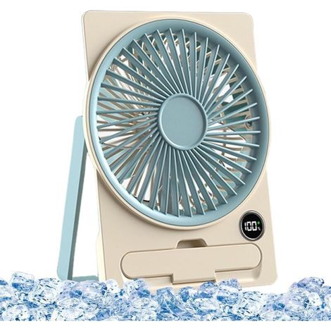 USB rechargeable table fan with LCD screen, ultra-thin design, ideal for camping, travel and indoor use, blue (1/5)