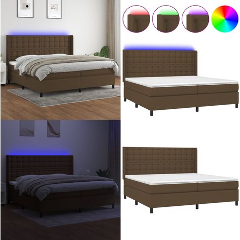 Sommier à lattes de lit matelas et LED Marron foncé 200x200 cm - Sommier Tapissier - Lit Plateforme - Lit Avec Rangement - Matelas À Ressorts Ensachés - Éclairage LED - Home & Living (1/5)