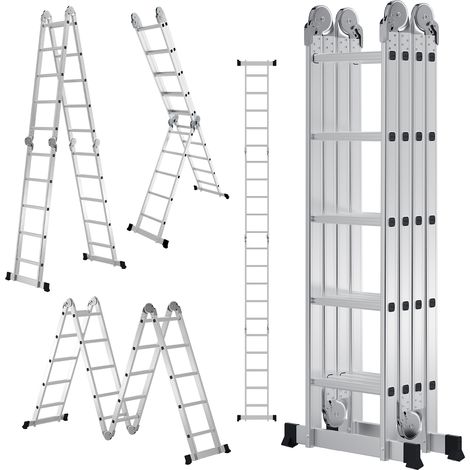Randaco Escalera multiposición 7 en 1 de aluminio, 4x5 peldaños, aprox. 582 cm / 5,8 m, plegable, antideslizante, carga máxima 150 kg (1/5)