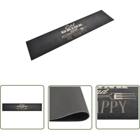 The Living Store Tapis de cuisine lavable impression cuisine noir 60x300 cm - Tapis De Cuisine - Tapis Absorbant - Tapis Décoratif - Tapis Moderne - Tapis Multicolores (1/5)