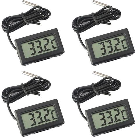 Thermomètre numérique LCD, contrôle de la température avec sonde externe pour réfrigérateur, congélateur, aquarium, noir (4 pièces) (1/5)