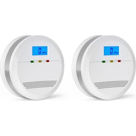 FENOPLASTICADétecteur de Monoxyde de Carbone Portable avec l'Écran LCD et Bouton de Test, Alarme de CO Certifié EN 50291, Detecteur Monoxyde Carbone Batterie Échangeable et l'Écran LCD, Paquet de 2 (1/5)