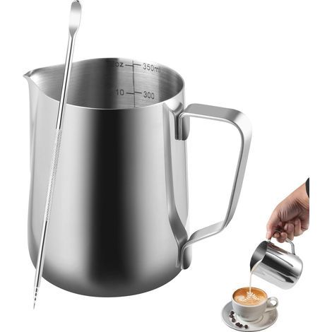 Pichet lait inox - 1 pc, Pichet 350ml avec latte art pen, Outil barista cappuccino espresso - Incolore (1/5)