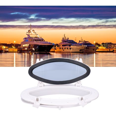 Hublot ovale blanc en verre trempé ouvrant pour bateau yacht camping-car 40x22 cm