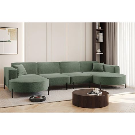 Wohnlandschaft U-Form Sofa VALENCIA XL in Stoff Quelle Grün (1/2)