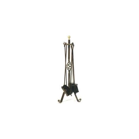SET 4 ATTREZZI PER CAMINO DECORO PIGNA CON TREPPIEDI  cm.35x70h.    MILLE