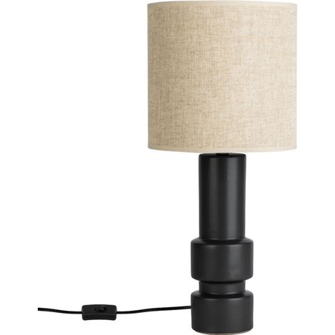 Lampe à poser en céramique noire – Compatible culot E14 – Puissance 40W – Abat-jour en tissu pour éclairage doux – Mathias Luminaires