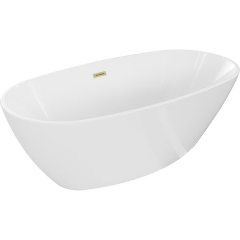 Mexen Eris freistehende Badewanne 155 x 80 cm, weiß, Überlauf gebürstetes Gold - 53441558000-55 (1/5)