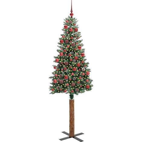 Sapin de Noël  Arbre de Noël mince Vert 180 cm PVC et bois de pin massif (1/5)