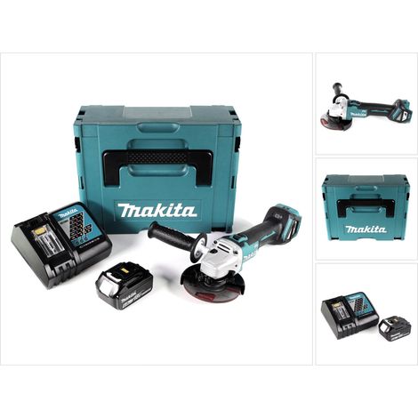 Amoladora angular sin cable Makita DGA 511 RG1J 18V 125mm sin escobillas + 1x batería recargable 6.0Ah + cargador + Makpac