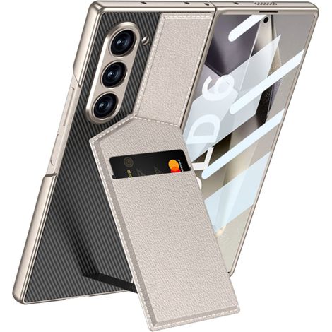 Custodia per Samsung Galaxy Z Fold6 5G, con porta carte e supporto integrato, colore grigio.