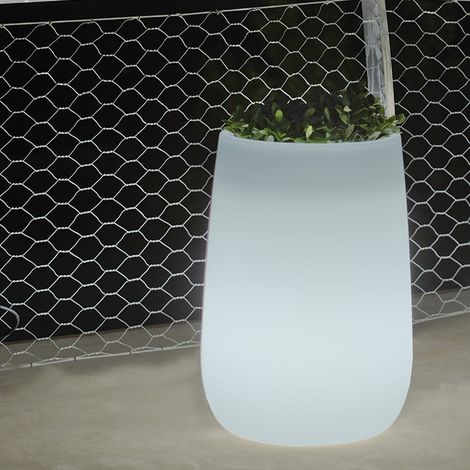 CAMELIA HIGH Jardinière ronde avec lumière pour plantes et fleurs, très résistante. Charge solaire et batterie rechargeable. Fabriqué en polyéthylène en Espagne.