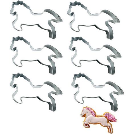 6 formine per biscotti a forma di cavallo, accessori da forno in acciaio inossidabile, forniture per pasticceria amatoriale, pasticceria con pasta di zucchero, feste e celebrazioni in famiglia, argent (1/5)