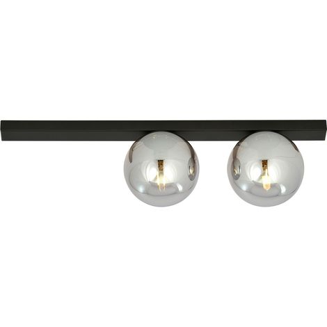 Plafoniera Moderna 2 Luci Giapeto Barra In Acciaio Nero E Sfere Di Vetro Fumè (1/5)