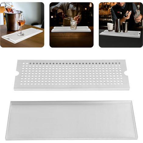 Plateau égouttoir à bière – Inox 304, 50×17,5×1,5 cm, argent – Pour tireuse 1/2/3 becs , grille amovible– Bar, cuisine, maison (1/5)