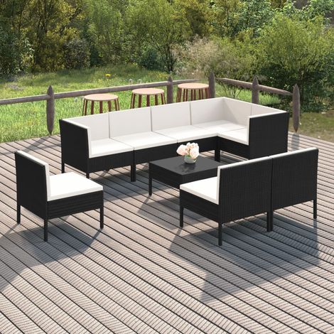 9-tlg. Garten-Lounge-Set mit Auflagen Poly Rattan Schwarz (1/5)