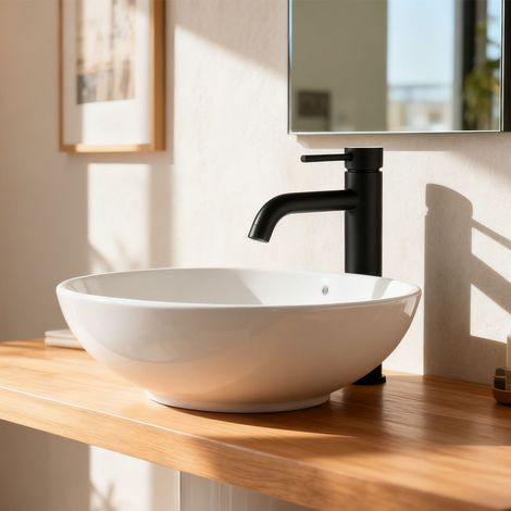 Ocean Sanitaire – Mitigeur lavabo haut monocommande – Acier inoxydable 304 – Finition noir mat – Économie d'eau 30% – Installation rapide DIY (1/5)