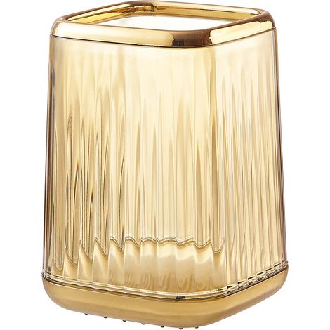 Organisateur Maquillage Vintage, Boîte de Rangement Pinceaux Maquillage en Plastique, Pot Pinceau Maquillage Porte-Stylo, Rangement Coiffeuse pour Chambre, Salle de Bain (Ambre) (1/5)