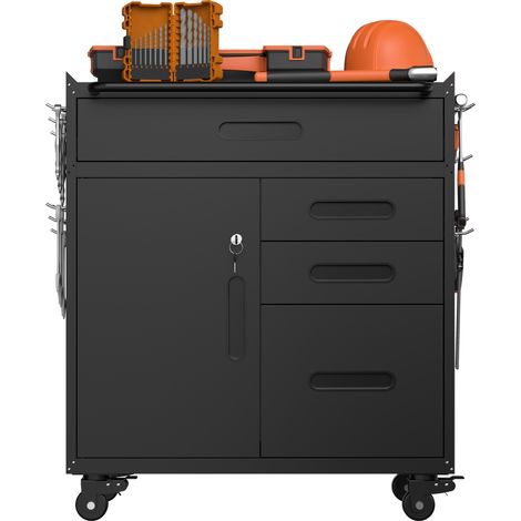 Coffre à outils roulant – rangement d'atelier avec tiroirs sécurisés et 4 tiroirs, chariot en métal pour garage et espace de travail, dimensions 87,3 × 75 × 42 cm (1/5)