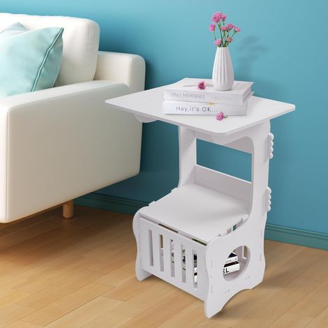 M.J COMFY-LIFE Slim Side Table 3-Tier Storage Table Narrow Bedside Storage Shelves, White Modern Nightstand for Small Spaces Bedroom Living Room Hallway Home Office (Square desktop with lid, White) (1/5)