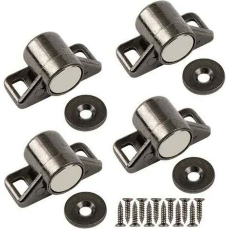Imán magnético para puertas, potente imán para puertas de armarios, pestillo magnético de aleación de zinc para puertas correderas de armarios, cocinas, roperos, cajones y muebles (negro, paquete de 4