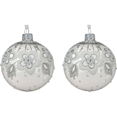 Palline per albero di Natale in vetro decorate trasparente con fiori, 6 pezzi