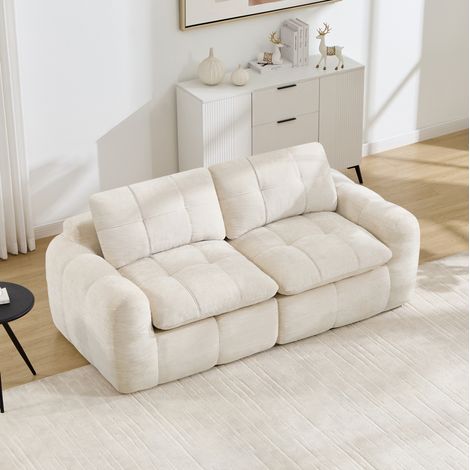 Divano modulare a 2 posti, seduta profonda, schiuma ad alta densità 32D, ciniglia beige, montaggio senza attrezzi. (1/5)