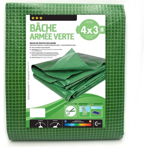 Terre Jardin – Bâche armée verte 160g/m² étanche – Traitement anti-UV – 3 x 4 m – Indéchirable pour chantiers humides – Polyéthylène (1/3)