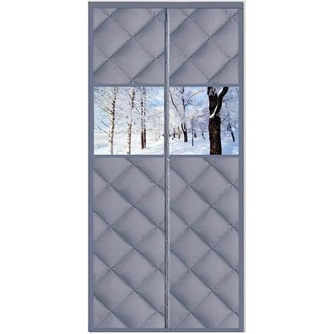 Rideau de porte, attraction magnétique, couverture de porte, rideau insonorisant, garde au chaud, rideau de porte avec fenêtre, coupe-vent, couverture de porte pour bureau à domicile (gris avec fenêtr (1/3)
