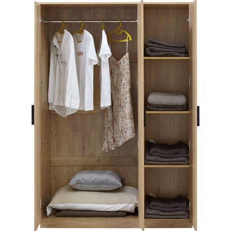 [En.Casa] – Armoire de chambre 176 x 120 x 52 cm – 4 étagères – MDF effet chêne – Penderie moderne avec barre de suspension (1/5)