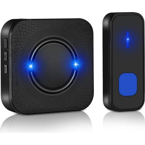 Kabellose Türklingel, 300 Meter Reichweite, IP55 wasserdicht, wasserdichtes Klingelset mit 1 Steckdosenempfänger, 55 Melodien, 5 Lautstärkestufen, LED-Blitzlicht – Schwarz (1/5)