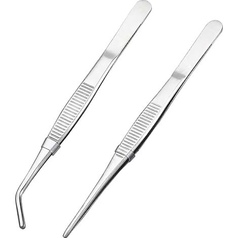 Pinzas curvas de acero inoxidable de 16 cm, antideslizantes, largas, rectas y angulares, para animales acuáticos, corales, manualidades, cocina y reparación (paquete de 2)