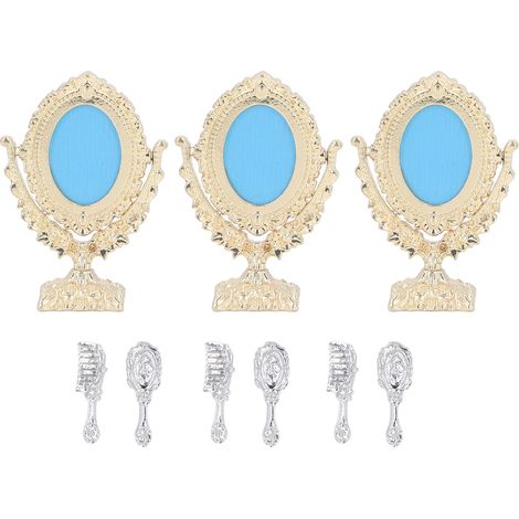 Lot de 3 miroirs ovales miniatures rétro avec peigne pour poupée, décoration maison de poupée 1/12, accessoires de coiffure vintage (1/5)