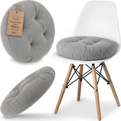 Galette de Chaise Ronde 40 cm – Coussin d’Assise Intérieur Doux et Lavable en Velours Côtelé Style Scandinave Gris (1/4)