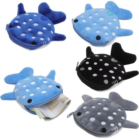 4 Porte-Monnaie Requin Baleine en Peluche, Mini Porte-Monnaie Enfant, Portefeuille Kawaii, Petite Bourse à Fermeture Éclair, Cadeau Mignon en Bleu Gris Noir Marine (1/5)
