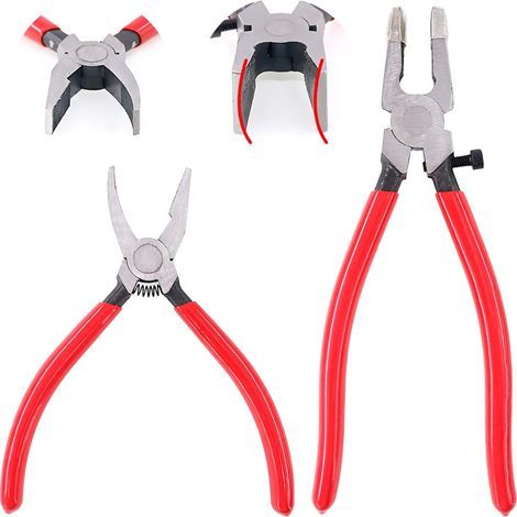 Swpeet Heavy Duty 2 in 1 Breakwater Pliers Kit with Rubber Tips, Glass Pliers with Flat Curved Jaws for Stained Glass