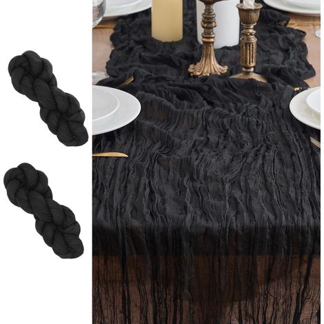 2x Tischläufer Gaze Stoff 90x300cm Schwarz Boho Rustikal für Deko