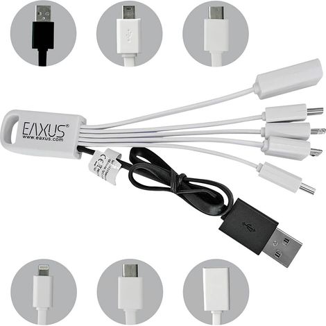 Eaxus Bable de charge USB 2.0 5 en 1 avec mini, fiche micro USB, type C, 8 broches, coupleur Câble de charge Y375002 (1/2)