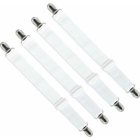Verstellbarer Bettlakenbezug mit Gummibändern (33 cm bis 140 cm, Breite: 2,5 cm), Bügelbrettbezüge mit Gummibändern (weiß, 4er-Set)
