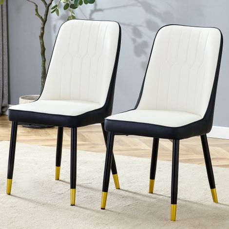 Chaises de salle à manger (Lot de 2) : Chaises de style moderne, dotées de dossiers bicolores en cuir PU (Noir et Blanc) et de pieds en métal noir Adaptées à divers espaces, y compris les salles à ma (1/4)