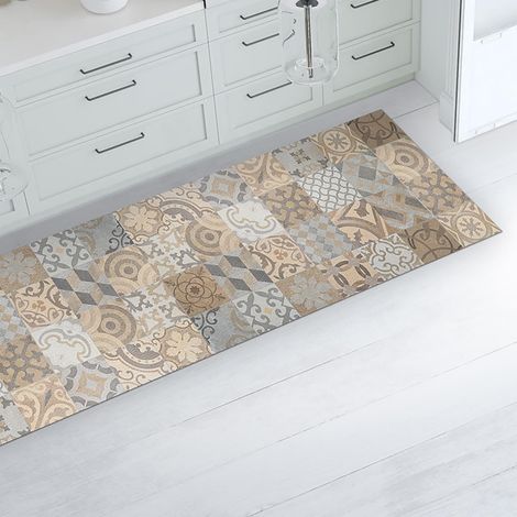 Tapis de Cuisine antidérapant Carreaux de Ciment Orange 180x50 cm Tapis de Protection de Sol en Vinyle fabriqué en Italie avec Encre Non Toxique Ignifuge et résistant à l'eau (1/5)