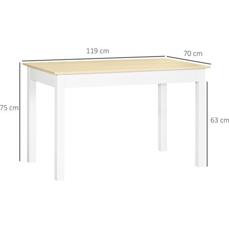 Table à manger pour 4 à 6 personnes, design moderne pour cuisine ou salon, 119 x 70 x 75 cm, blanche et bois (1/5)