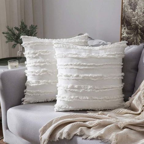 Set di 2 fodere per cuscini color avorio per divano, poltrona o sedia fodere/cuscini decorativi in cotone e lino, 45 x 45 cm, senza imbottitura. (1/5)