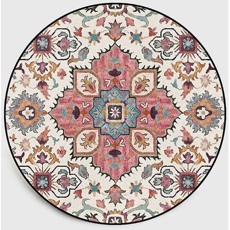 round Rug 60cm Colorful Flower Pattern Decorative Bohemian Rug Living Room Bedroom Mandala Printed Round Rug Vintage Boho Indoor And Outdoor (1/5)