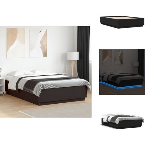 Cadre de lit avec LED sans matelas noir 150x200 cm - Cadre De Lit - Lit Double - Éclairage Led - Luminaire - Meuble Chambre (1/5)