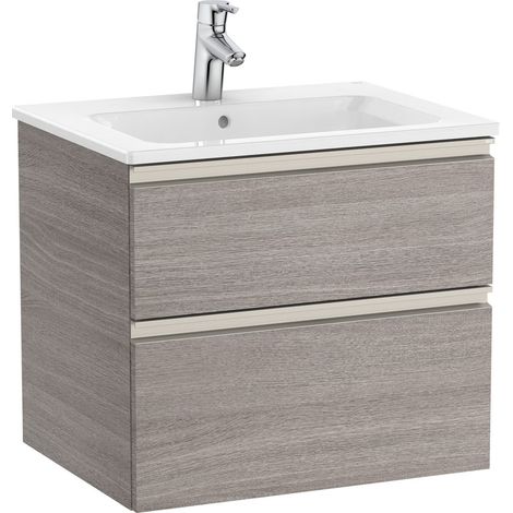 Pack Unik mueble base de dos cajones + lavabo central THE GAP - ROCA Color: Roble City texturizado - Medidas: 605x460x537 mm