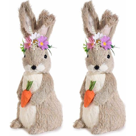 Coniglietti Pasquali in Resina Decorazione per la Casa, Addobbo per Vetrine 2 Pezzi (1/2)