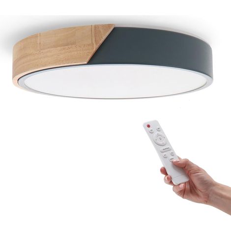 - Plafonnier LED Rond Gris 24W avec Télécommande Réglable 2700K-6500K du Blanc Froid au Blanc Chaud et Intensité 2400LM Design Blanc avec Bois Naturel pour Salle de Bain Cuisine (1/5)