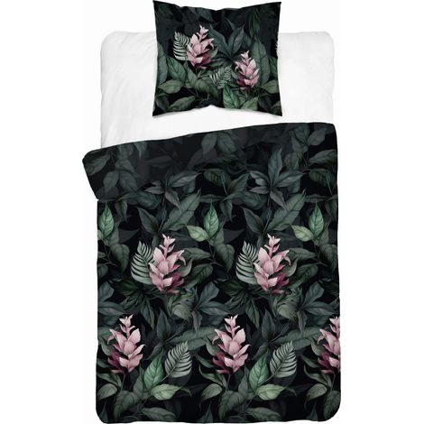 Ropa de cama de satén 140x200 Flores Verde (1/3)