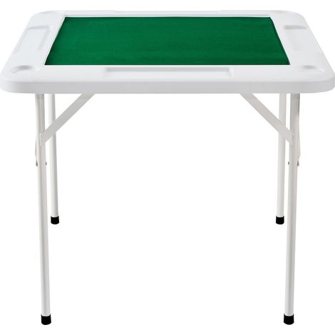 Table de Mahjong pliante 90x90 cm pour 4 joueurs, plateau vert résistant, 4 porte-gobelets et 4 plateaux à jetons (1/5)